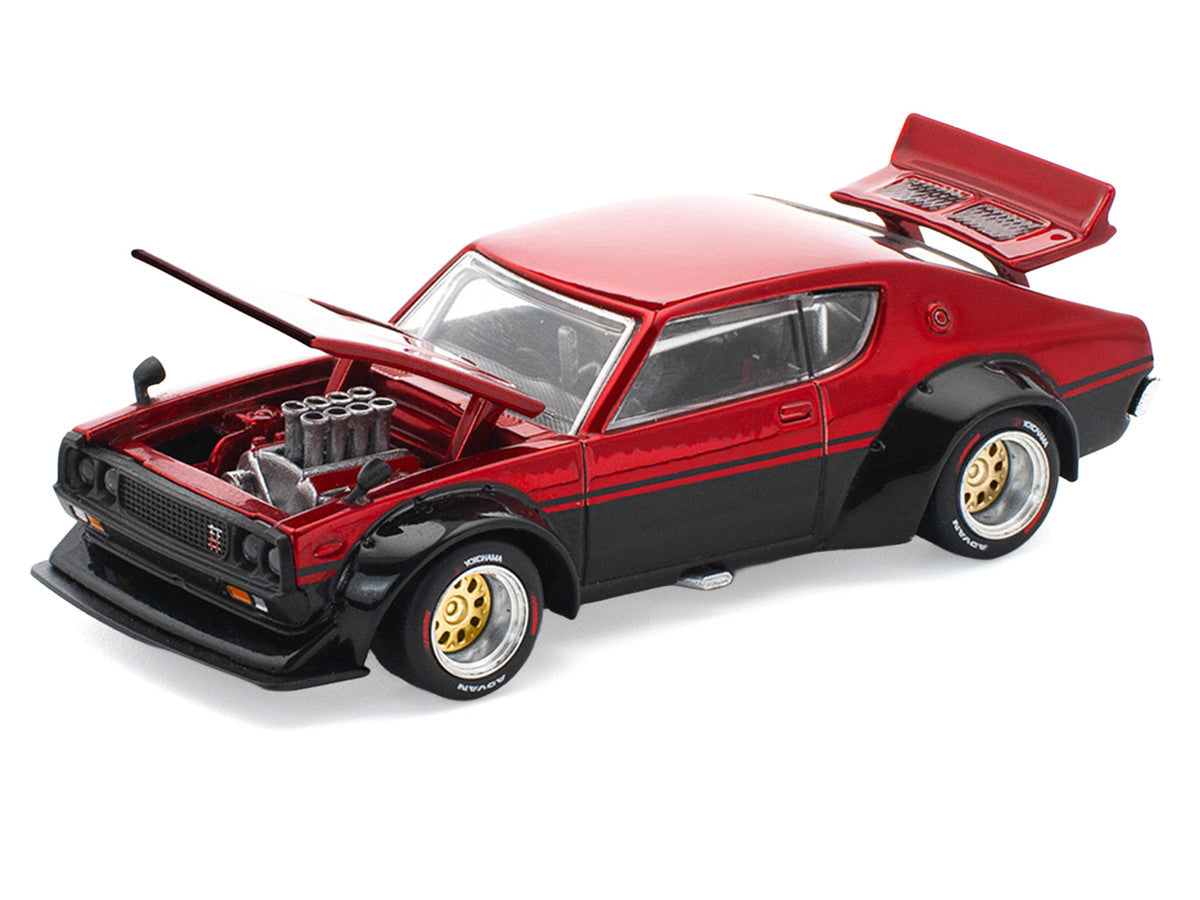 Skyline KPGC110 "Kenmeri" RHD (Right Hand Drive) Red Metallic and Black 1/64 Diecast Model Car by Pop Race Pop Race