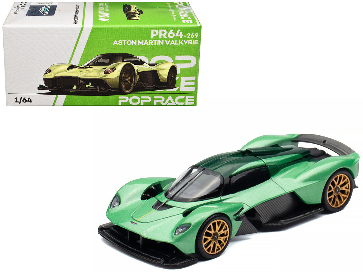 Aston Martin Valkyrie Iridescent Emerald Metallic with Green Carbon Top 1/64 Diecast Model Car by Pop Race Pop Race