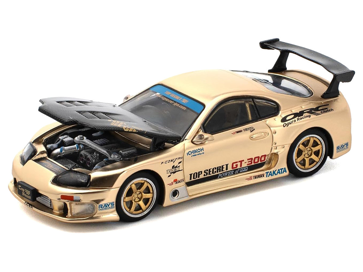 Toyota Supra "Top Secret" GT300 RHD (Right Hand Drive) Gold Metallic with Carbon Hood 1/64 Diecast Model Car by Pop Race Pop Race