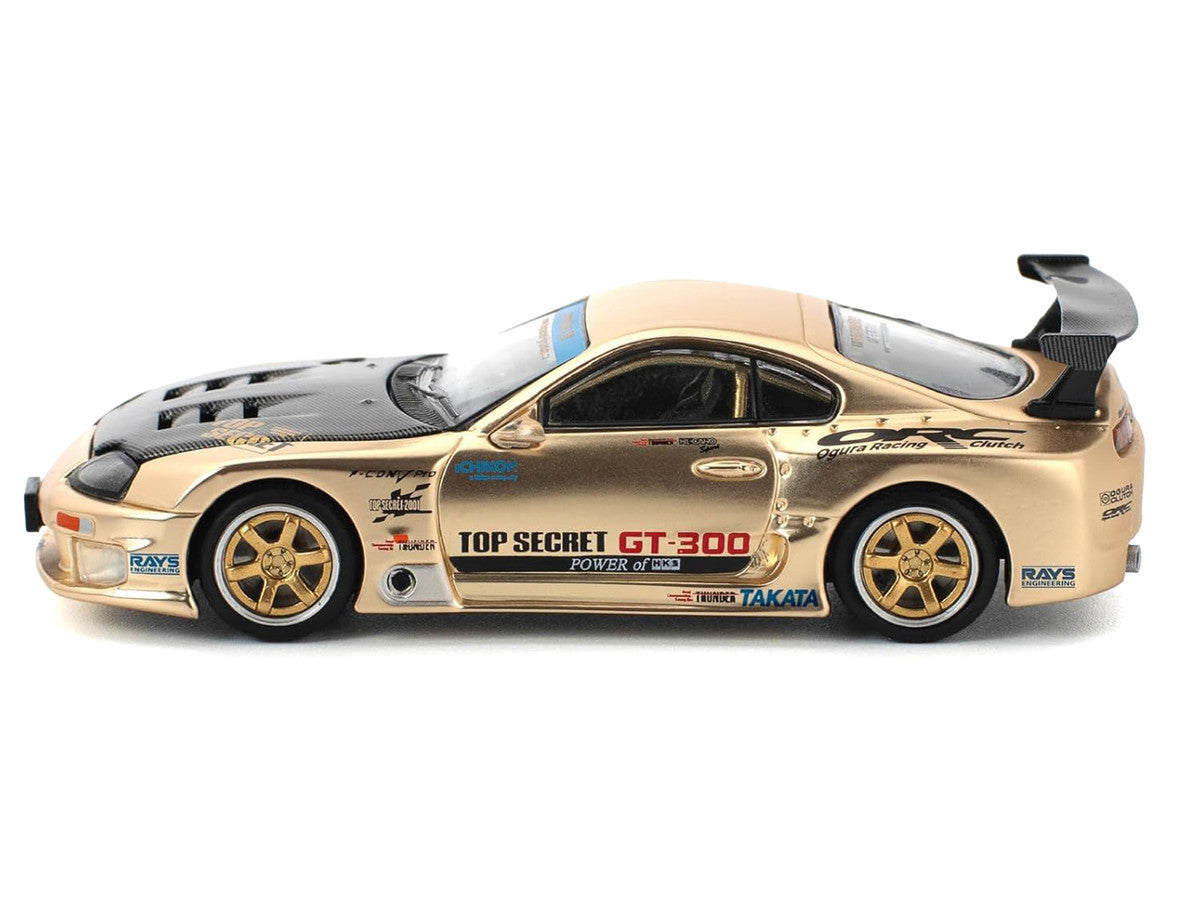 Toyota Supra "Top Secret" GT300 RHD (Right Hand Drive) Gold Metallic with Carbon Hood 1/64 Diecast Model Car by Pop Race Pop Race