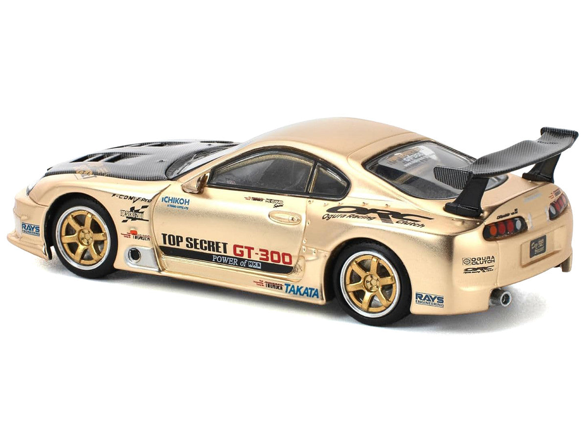 Toyota Supra "Top Secret" GT300 RHD (Right Hand Drive) Gold Metallic with Carbon Hood 1/64 Diecast Model Car by Pop Race Pop Race