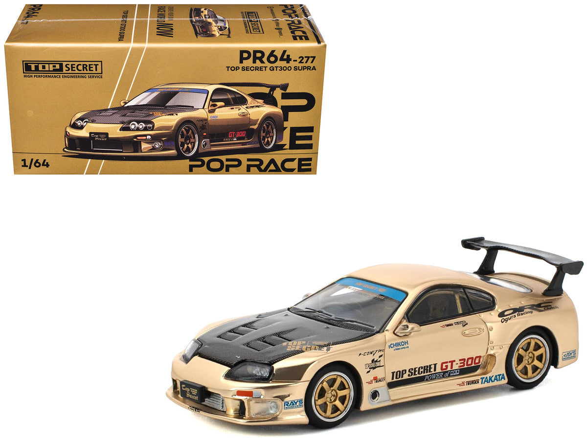 Toyota Supra "Top Secret" GT300 RHD (Right Hand Drive) Gold Metallic with Carbon Hood 1/64 Diecast Model Car by Pop Race Pop Race
