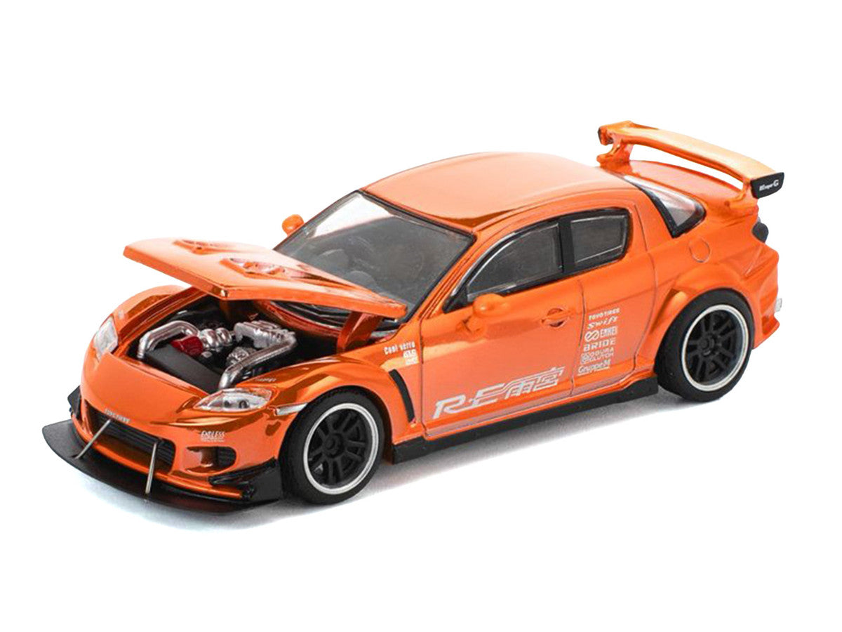 Mazda RX8 RE-Amemiya Widebody RHD (Right Hand Drive) Orange Chrome 1/64 Diecast Model Car by Pop Race Pop Race