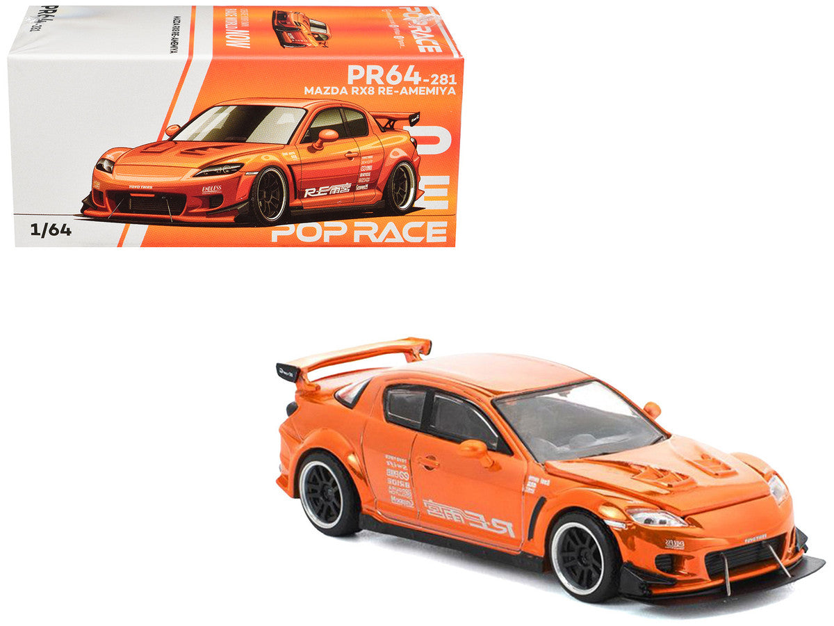 Mazda RX8 RE-Amemiya Widebody RHD (Right Hand Drive) Orange Chrome 1/64 Diecast Model Car by Pop Race Pop Race