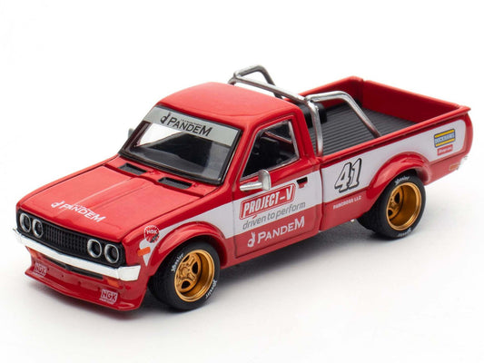 Datsun Pandem 620 Pickup Truck #41 Red Metallic with White Stripes and Graphics "2025 Thailand Diecast Expo" 1/64 Diecast Model Car by Pop Race-1