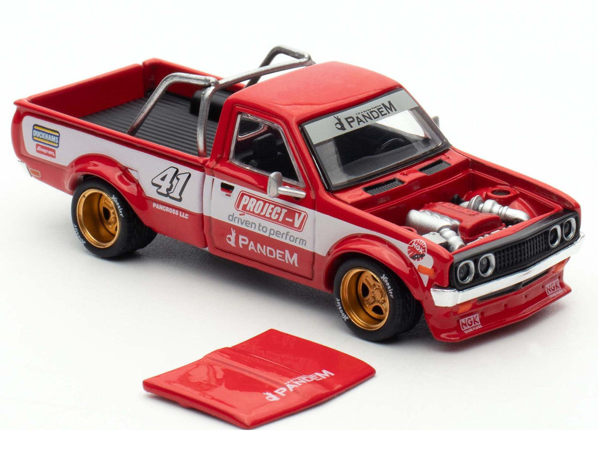 Datsun Pandem 620 Pickup Truck #41 Red Metallic with White Stripes and Graphics "2025 Thailand Diecast Expo" 1/64 Diecast Model Car by Pop Race-2