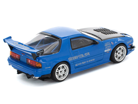 Mazda RX7 (FC3S) RE Amemiya RHD (Right Hand Drive) Blue Metallic with Carbon Hood 1/64 Diecast Model Car by Pop Race Pop Race