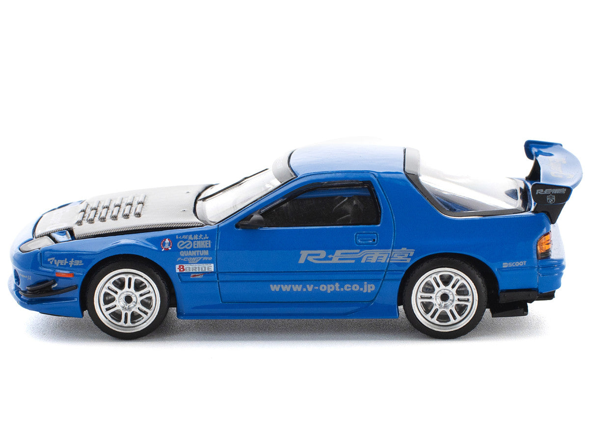 Mazda RX7 (FC3S) RE Amemiya RHD (Right Hand Drive) Blue Metallic with Carbon Hood 1/64 Diecast Model Car by Pop Race Pop Race