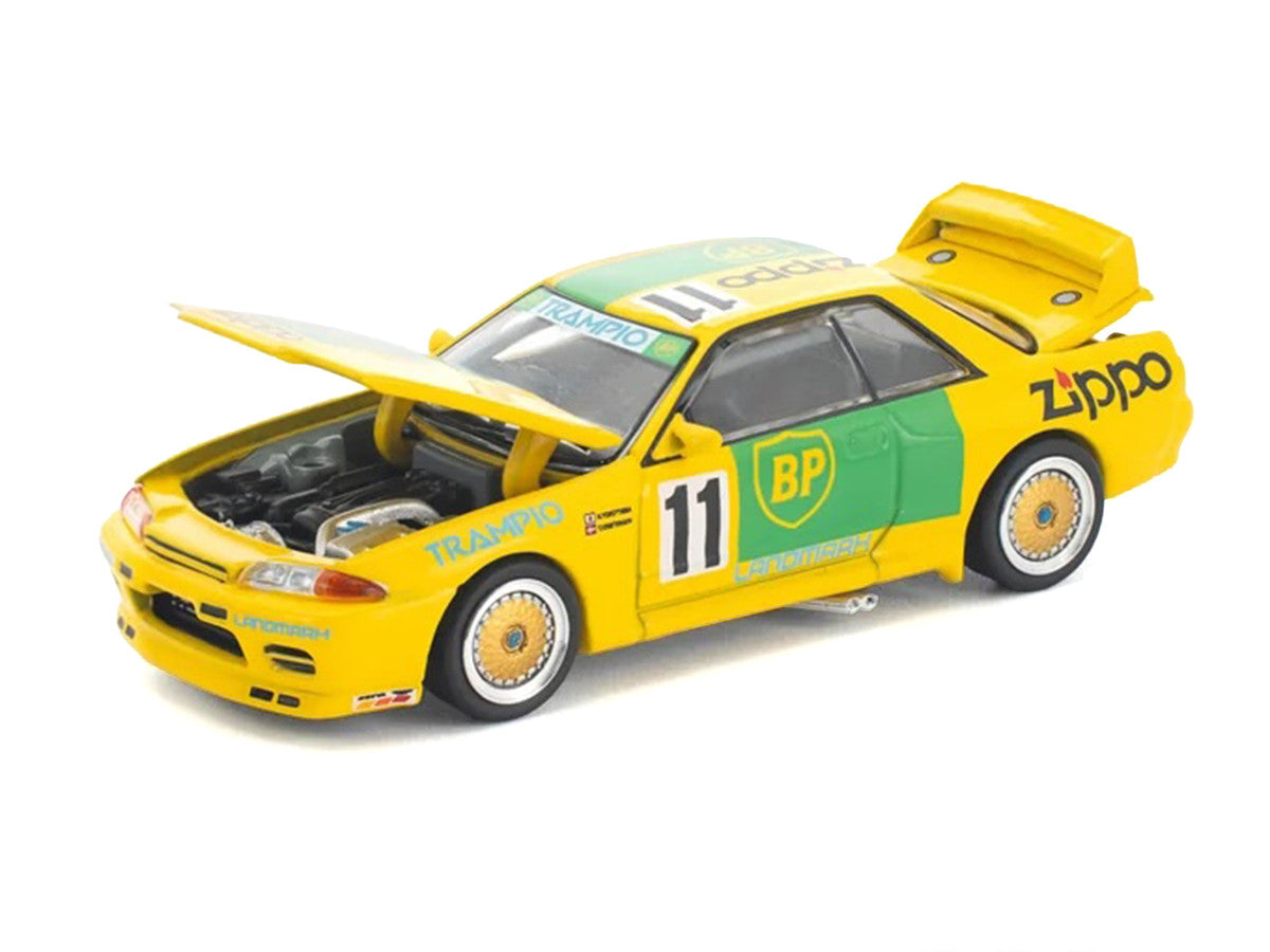 Skyline GT-R R32 RHD (Right Hand Drive) #11 Yellow with Green Graphics "Group A" (1993) 1/64 Diecast Model Car by Pop Race Pop Race