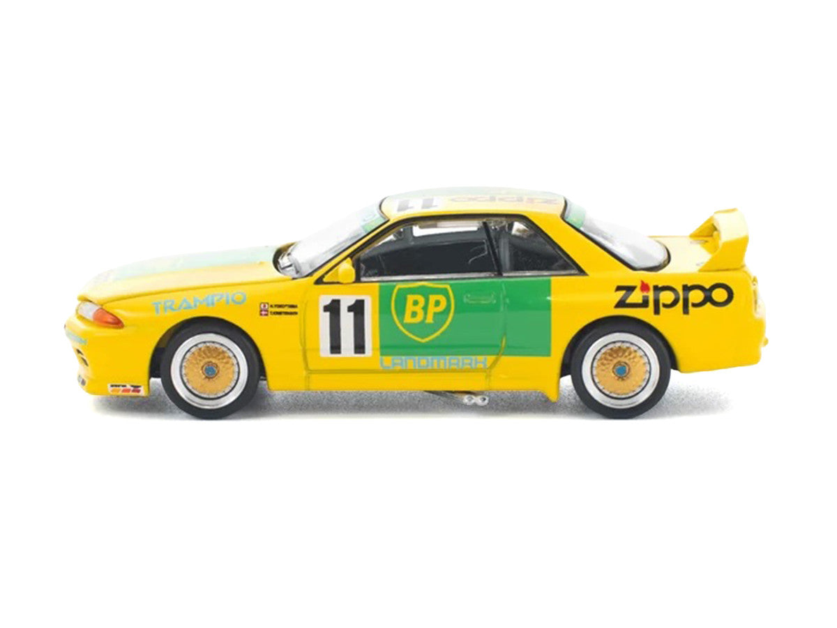 Skyline GT-R R32 RHD (Right Hand Drive) #11 Yellow with Green Graphics "Group A" (1993) 1/64 Diecast Model Car by Pop Race Pop Race