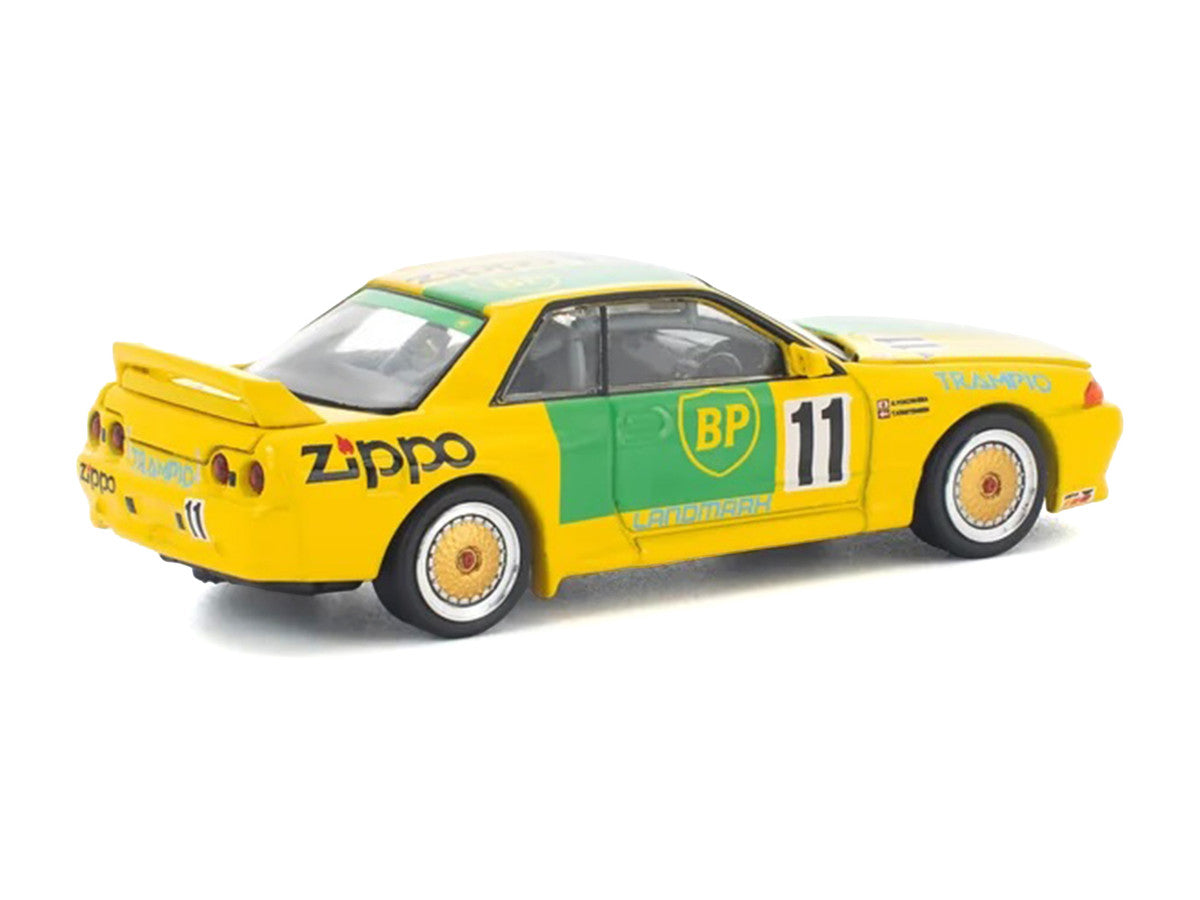 Skyline GT-R R32 RHD (Right Hand Drive) #11 Yellow with Green Graphics "Group A" (1993) 1/64 Diecast Model Car by Pop Race Pop Race