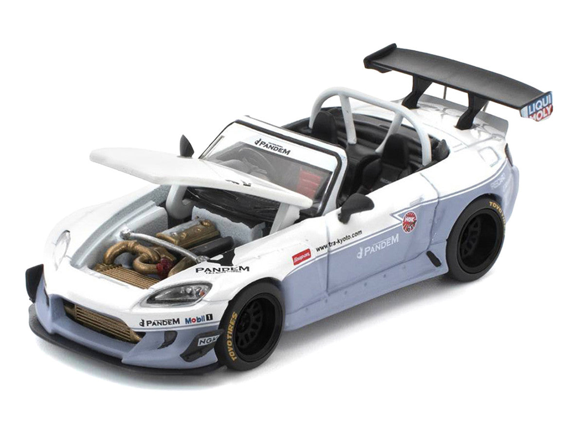 Honda Pandem S2000 RHD (Right Hand Drive) White and Blue Gray 1/64 Diecast Model Car by Pop Race Pop Race