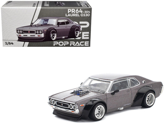 Datsun Laurel C130 RHD (Right Hand Drive) Gray Metallic 1/64 Diecast Model Car by Pop Race Pop Race