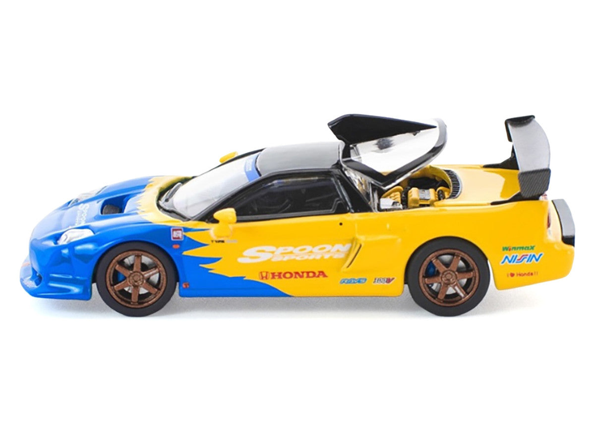 Honda NSX-R GT RHD (Right Hand Drive) "Spoon Sports" Blue and Yellow with Black Top 1/64 Diecast Model Car by Pop Race Pop Race