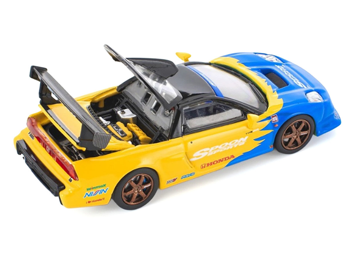 Honda NSX-R GT RHD (Right Hand Drive) "Spoon Sports" Blue and Yellow with Black Top 1/64 Diecast Model Car by Pop Race Pop Race