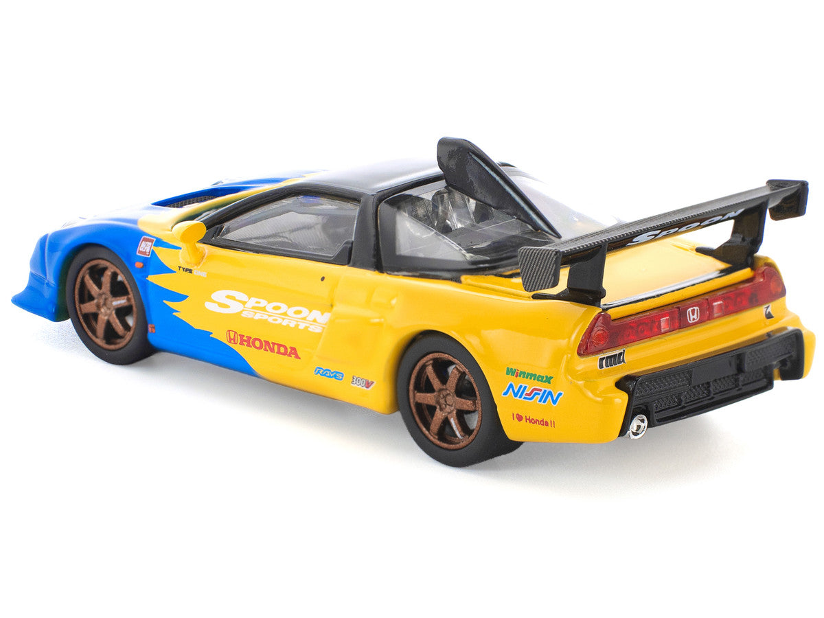 Honda NSX-R GT RHD (Right Hand Drive) "Spoon Sports" Blue and Yellow with Black Top 1/64 Diecast Model Car by Pop Race Pop Race