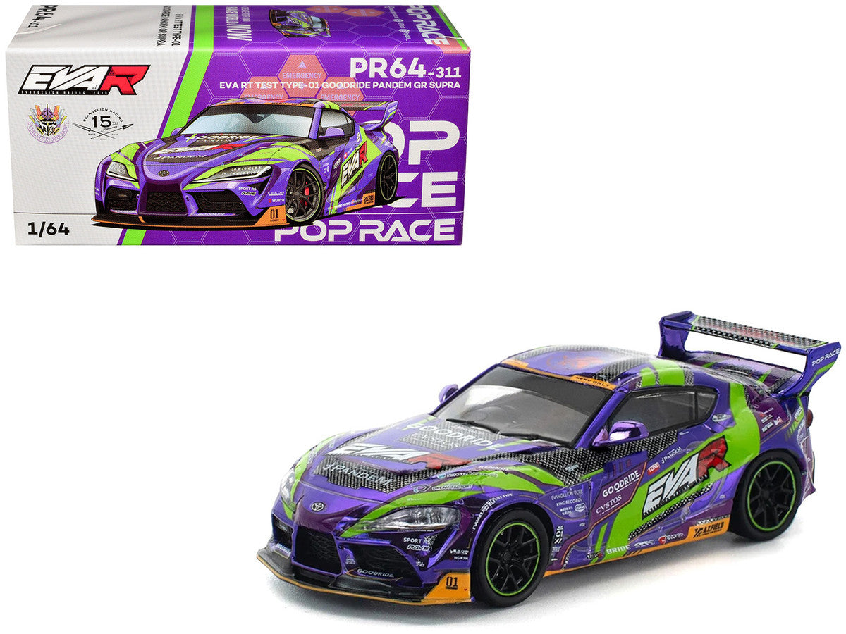 Toyota Pandem GR Supra RHD (Right Hand Drive) "EVA RT Test Type-01 GoodRide" Purple Metallic with Graphics 1/64 Diecast Model Car by Pop Race Pop Race