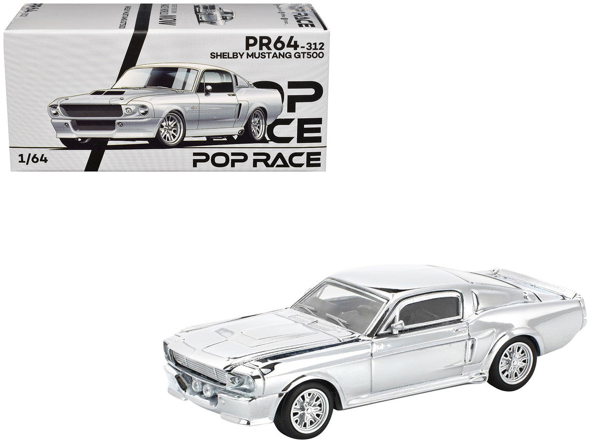 Shelby Mustang GT500 Silver Chrome 1/64 Diecast Model Car by Pop Race Pop Race