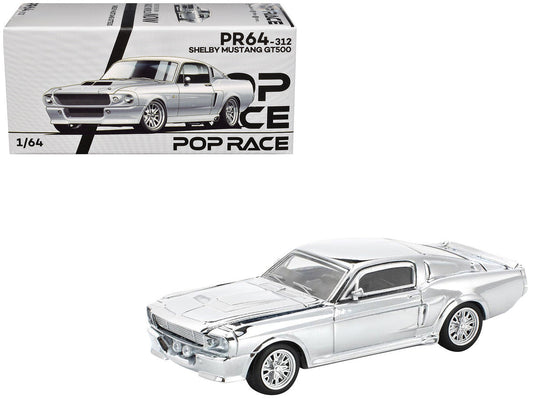 Shelby Mustang GT500 Silver Chrome 1/64 Diecast Model Car by Pop Race Pop Race