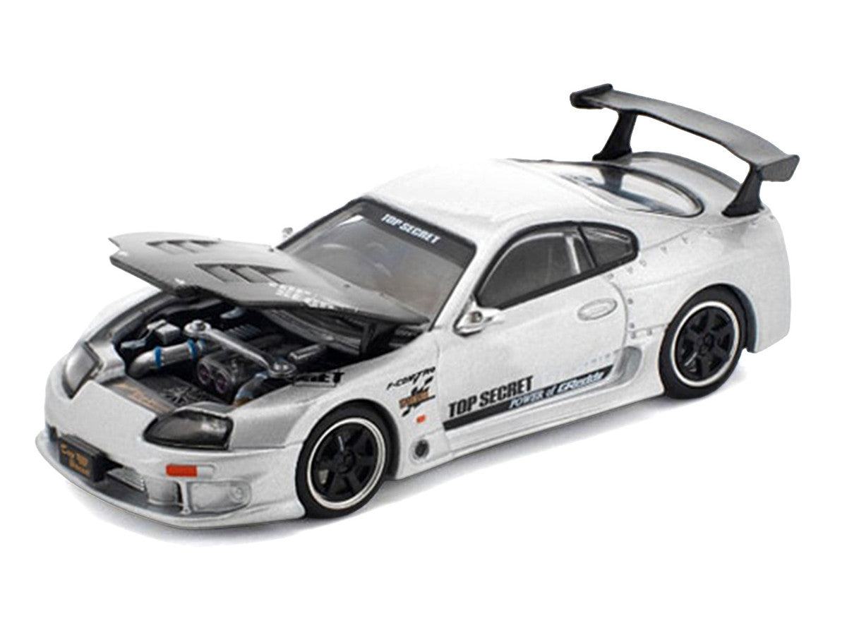 Toyota Supra "Top Secret" GT300 RHD (Right Hand Drive) Silver Metallic with Carbon Hood 1/64 Diecast Model Car by Pop Race Pop Race
