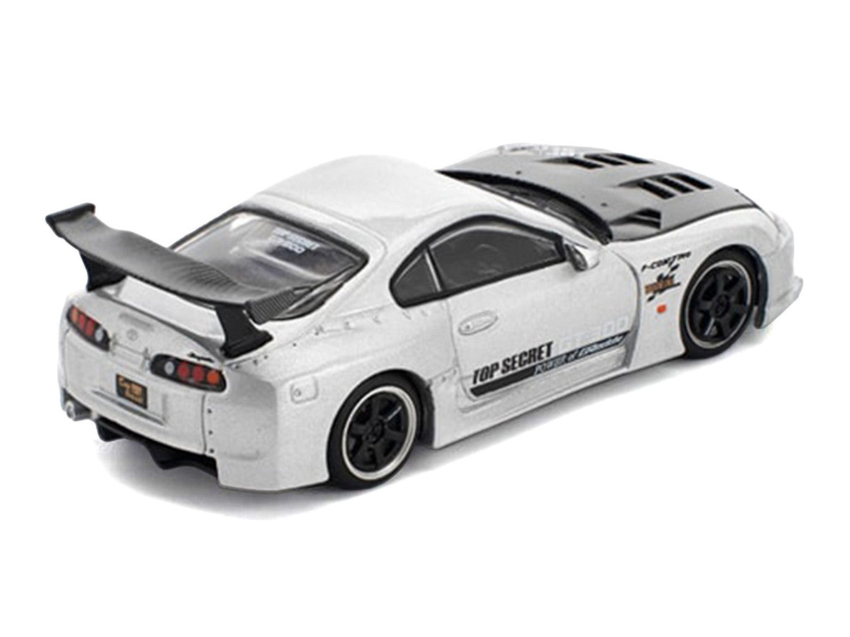Toyota Supra "Top Secret" GT300 RHD (Right Hand Drive) Silver Metallic with Carbon Hood 1/64 Diecast Model Car by Pop Race Pop Race