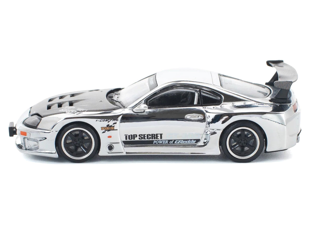 Toyota Supra "Top Secret" GT300 RHD (Right Hand Drive) Silver Chrome 1/64 Diecast Model Car by Pop Race Pop Race