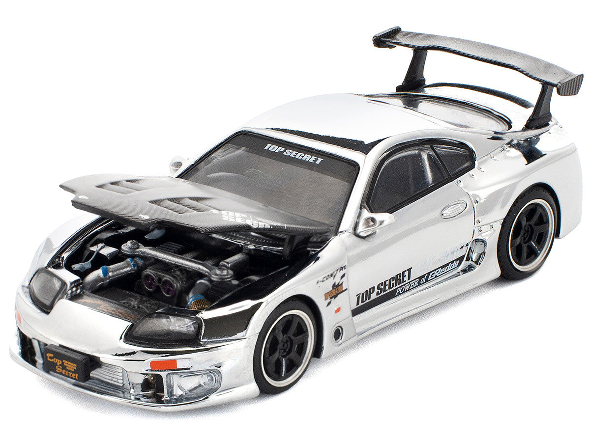 Toyota Supra "Top Secret" GT300 RHD (Right Hand Drive) Silver Chrome 1/64 Diecast Model Car by Pop Race Pop Race