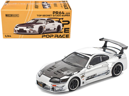 Toyota Supra "Top Secret" GT300 RHD (Right Hand Drive) Silver Chrome 1/64 Diecast Model Car by Pop Race Pop Race