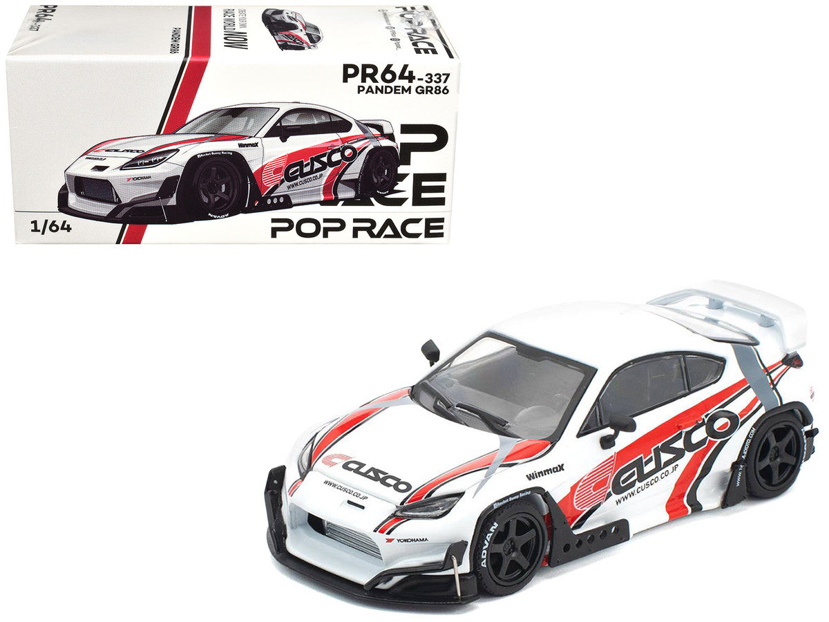 Toyota Pandem GR86 "Cusco" White with Racing Graphics 1/64 Diecast Model Car by Pop Race Pop Race