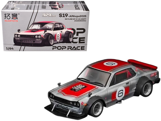 Skyline GT-R V8 Drift "Hakosuka" RHD (Right Hand Drive) #6 Silver Metallic with Red Stripes "APA XPO 2025 Exclusive" 1/64 Diecast Model Car by Pop Race Pop Race