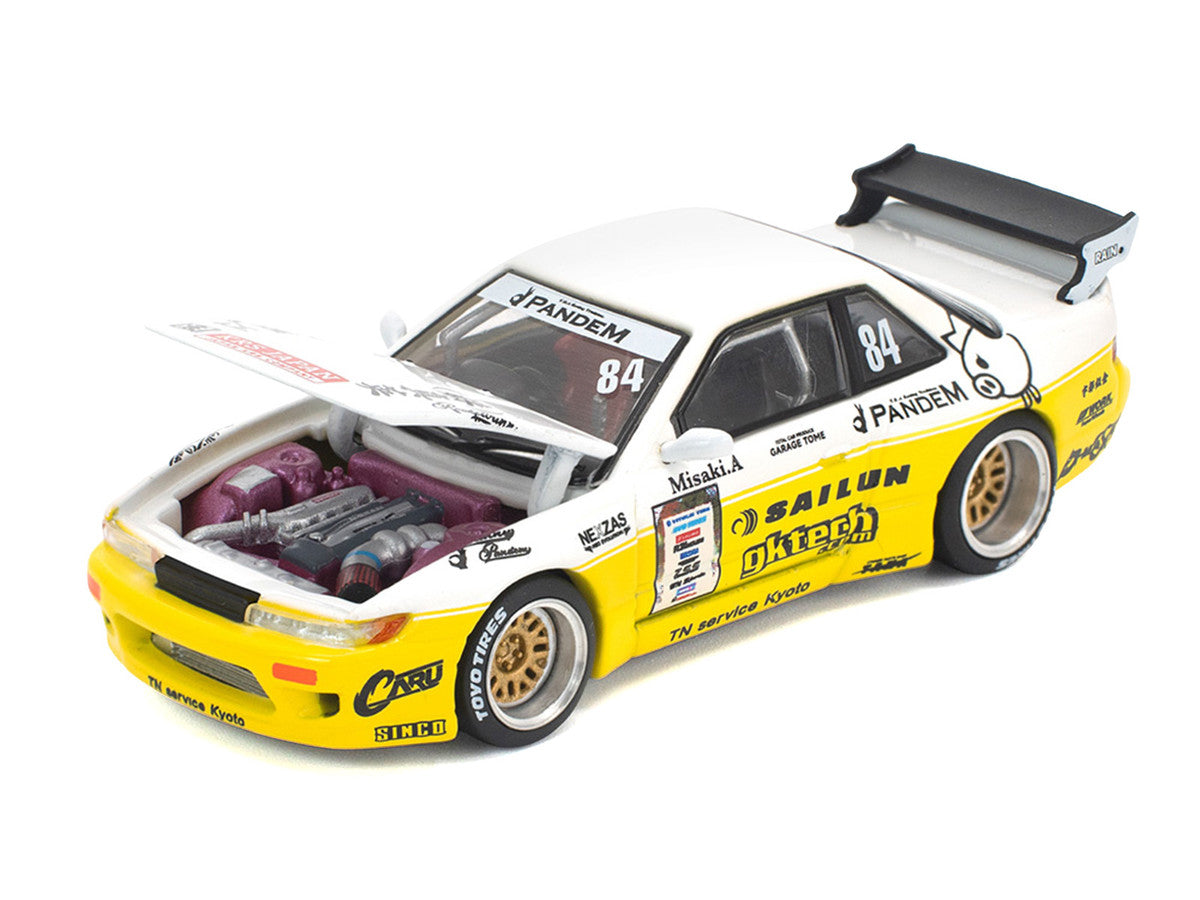 Pandem S13 RHD (Right Hand Drive) #84 White and Yellow with Graphics 1/64 Diecast Model Car by Pop Race Pop Race