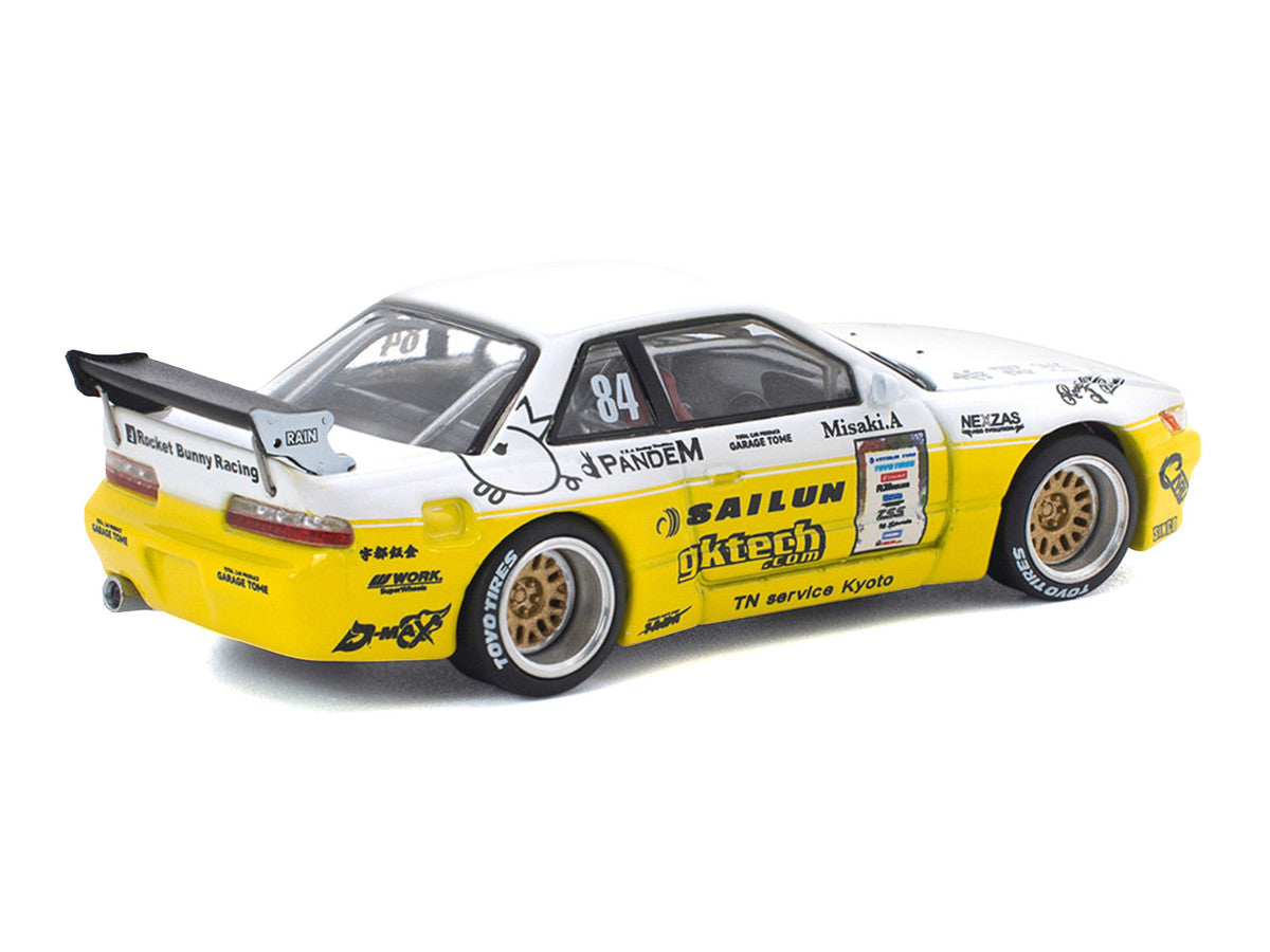 Pandem S13 RHD (Right Hand Drive) #84 White and Yellow with Graphics 1/64 Diecast Model Car by Pop Race Pop Race