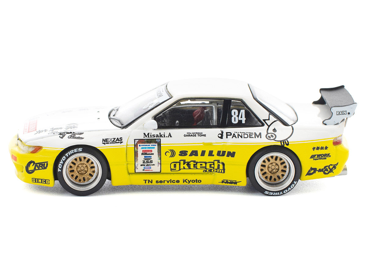 Pandem S13 RHD (Right Hand Drive) #84 White and Yellow with Graphics 1/64 Diecast Model Car by Pop Race Pop Race