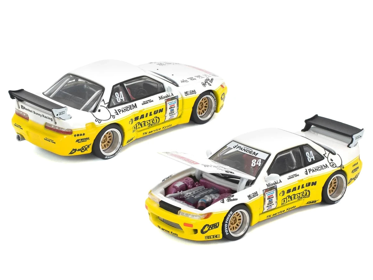 Pandem S13 RHD (Right Hand Drive) #84 White and Yellow with Graphics 1/64 Diecast Model Car by Pop Race Pop Race