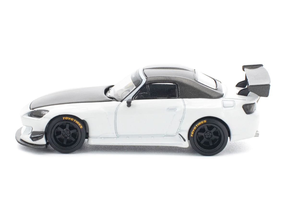 Honda Pandem S2000 RHD (Right Hand Drive) White with Carbon Hood and Top 1/64 Diecast Model Car by Pop Race Pop Race
