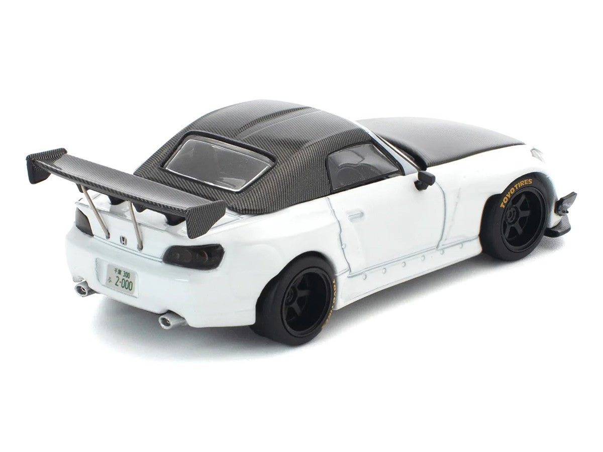 Honda Pandem S2000 RHD (Right Hand Drive) White with Carbon Hood and Top 1/64 Diecast Model Car by Pop Race Pop Race