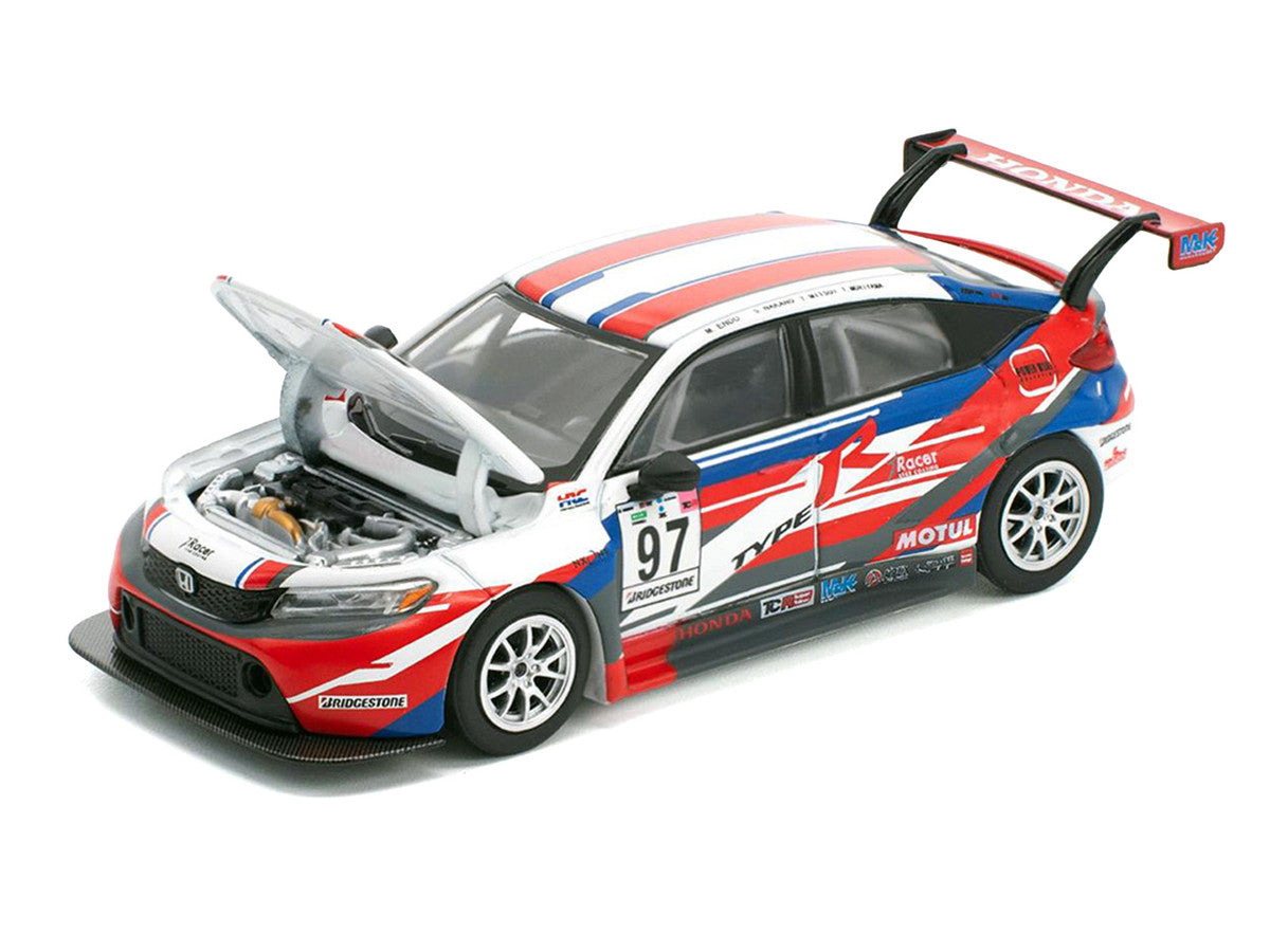 Honda Civic Type R TCR #97 "M&K Racing" White with Blue and Red Graphics 1/64 Diecast Model Car by Pop Race Pop Race