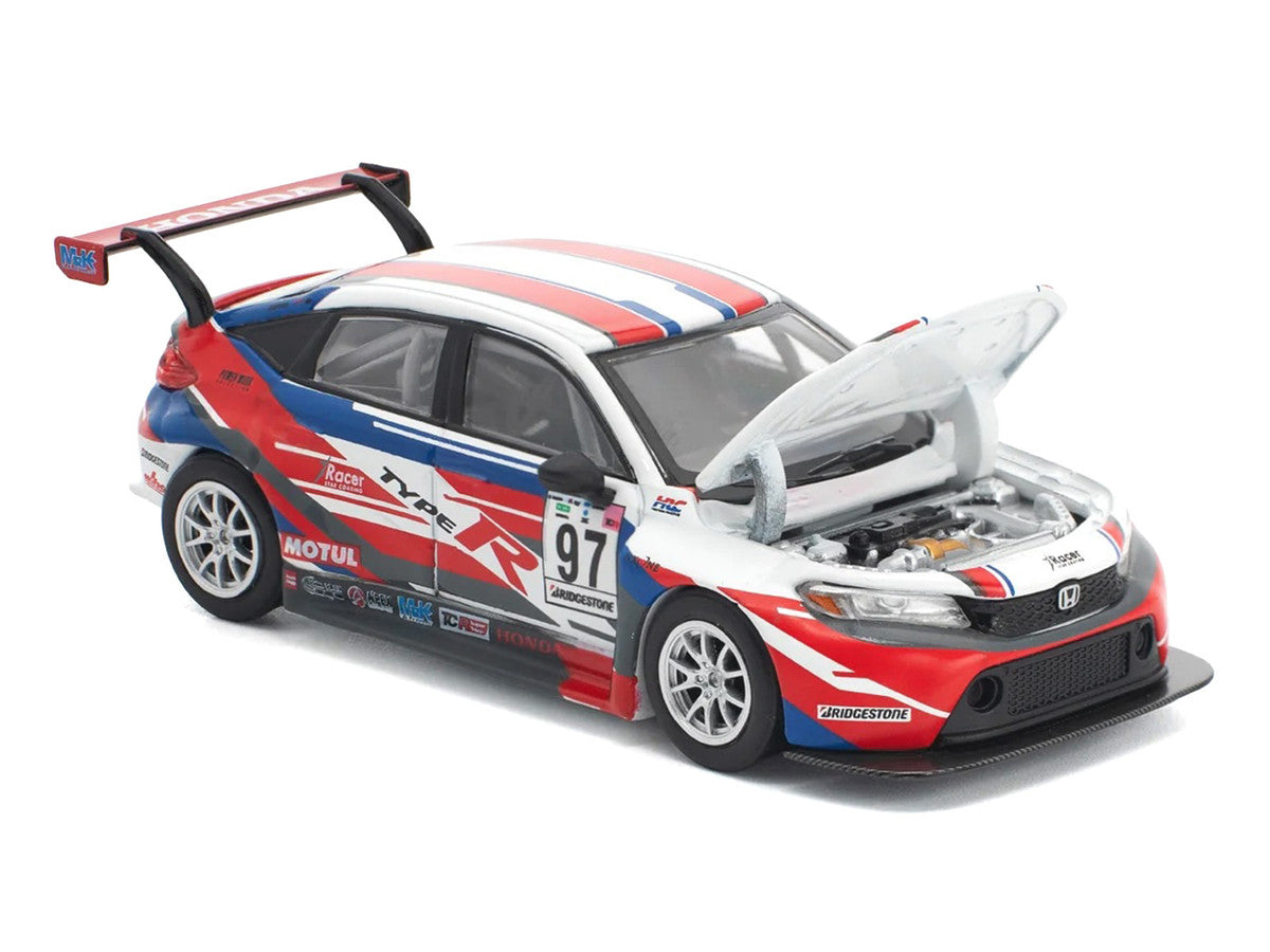 Honda Civic Type R TCR #97 "M&K Racing" White with Blue and Red Graphics 1/64 Diecast Model Car by Pop Race Pop Race