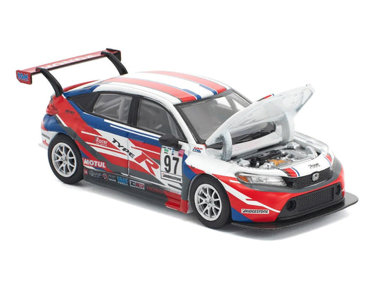 Honda Civic Type R TCR #97 "M&K Racing" White with Blue and Red Graphics 1/64 Diecast Model Car by Pop Race Pop Race