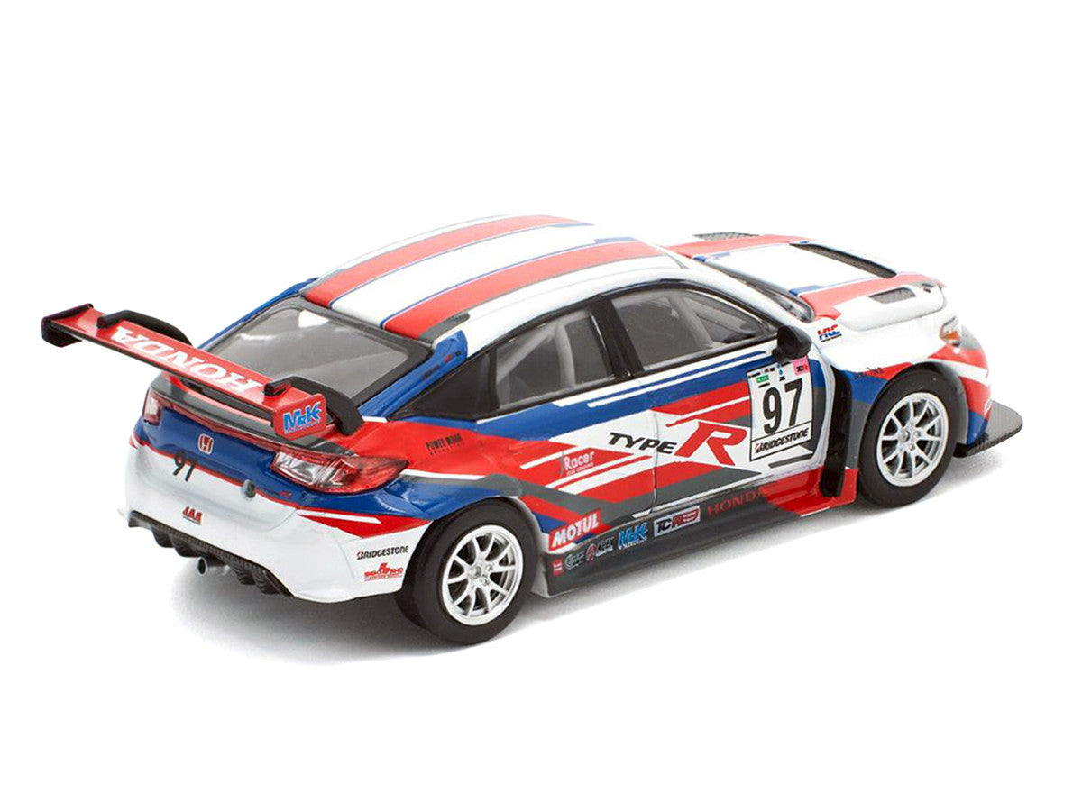 Honda Civic Type R TCR #97 "M&K Racing" White with Blue and Red Graphics 1/64 Diecast Model Car by Pop Race Pop Race