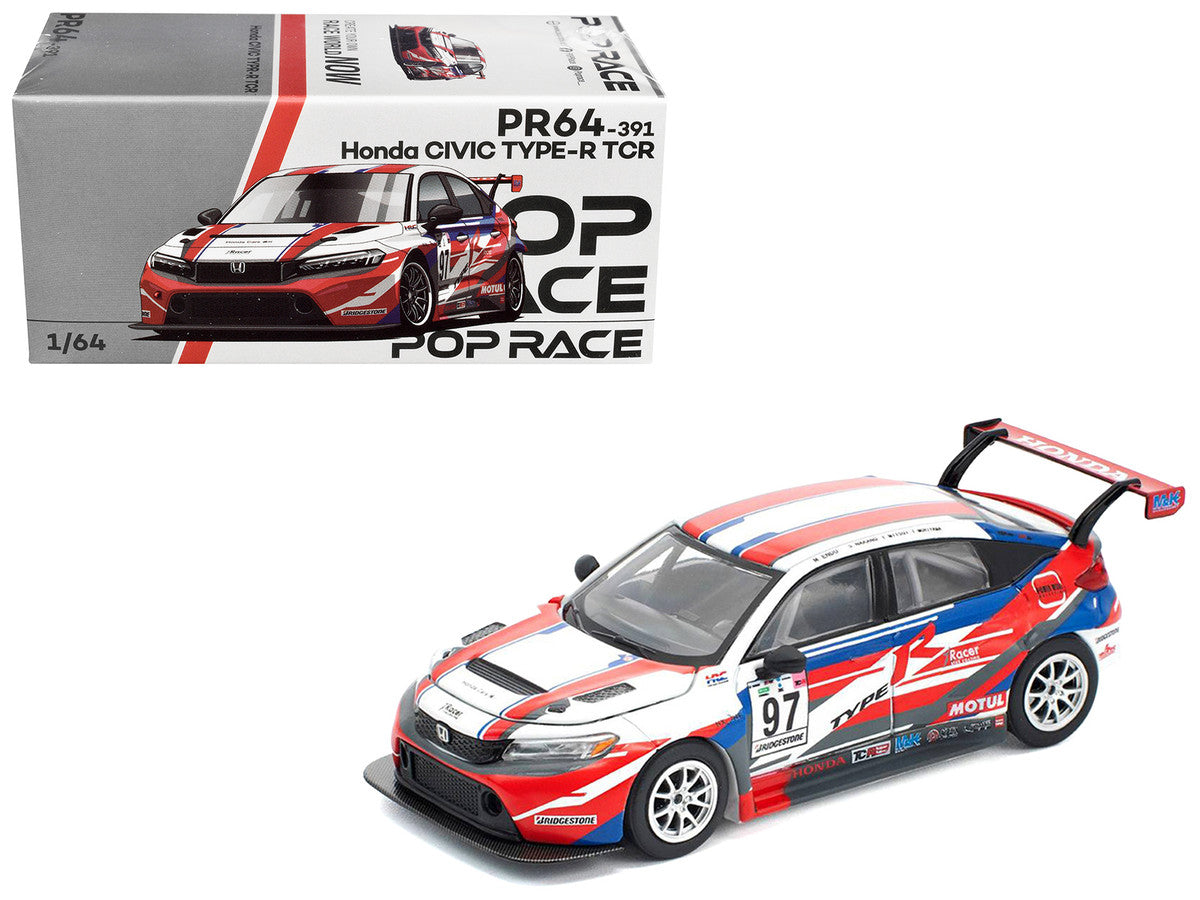 Honda Civic Type R TCR #97 "M&K Racing" White with Blue and Red Graphics 1/64 Diecast Model Car by Pop Race Pop Race