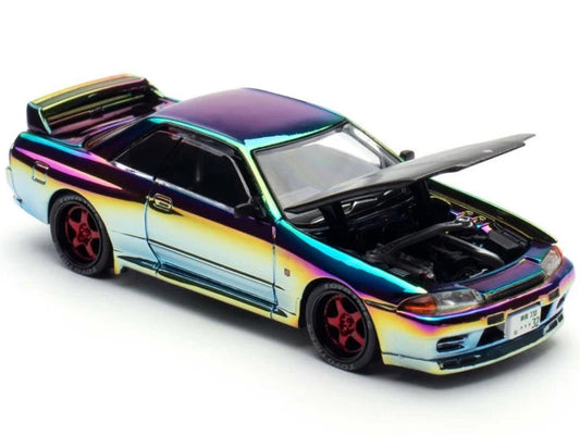 Skyline GT-R (BNR32) RHD (Right Hand Drive) Chameleon Chrome with Carbon Hood "APA XPO 2025 Exclusive 1/64 Diecast Model Car by Pop Race Pop Race