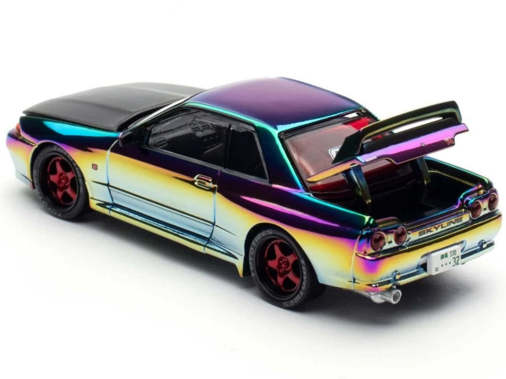 Skyline GT-R (BNR32) RHD (Right Hand Drive) Chameleon Chrome with Carbon Hood "APA XPO 2025 Exclusive 1/64 Diecast Model Car by Pop Race Pop Race