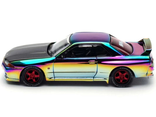 Skyline GT-R (BNR32) RHD (Right Hand Drive) Chameleon Chrome with Carbon Hood "APA XPO 2025 Exclusive 1/64 Diecast Model Car by Pop Race Pop Race
