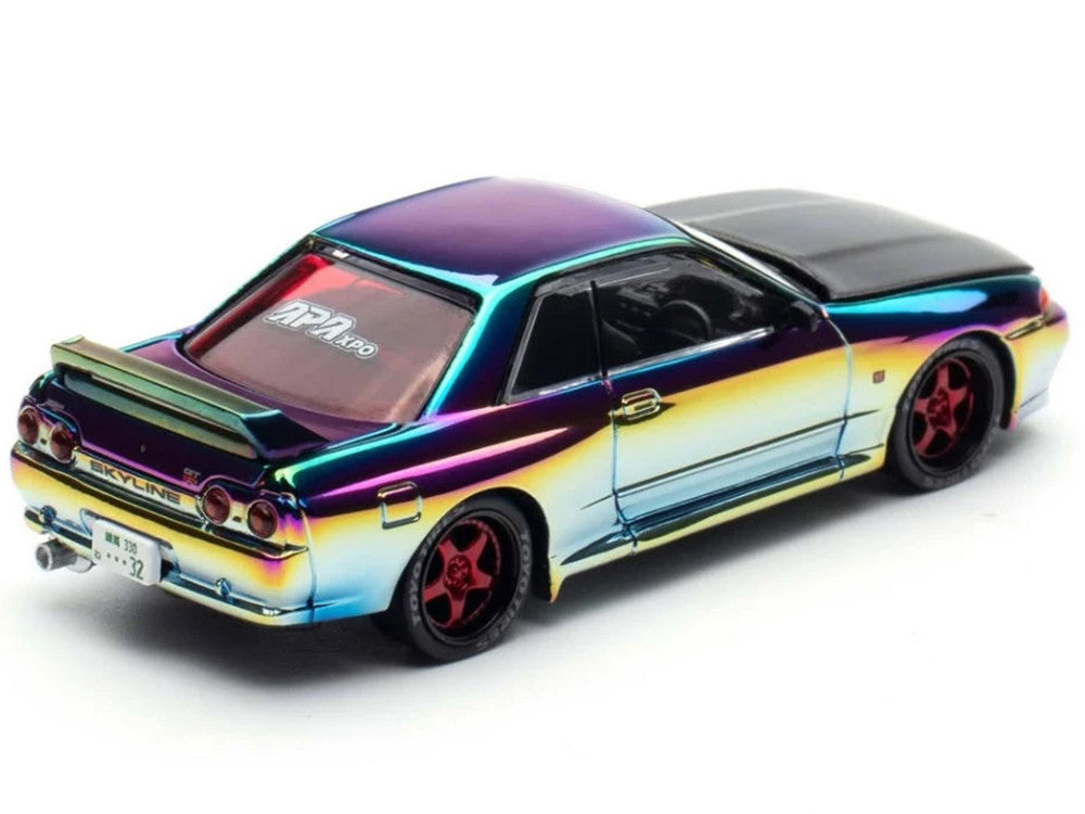Skyline GT-R (BNR32) RHD (Right Hand Drive) Chameleon Chrome with Carbon Hood "APA XPO 2025 Exclusive 1/64 Diecast Model Car by Pop Race Pop Race