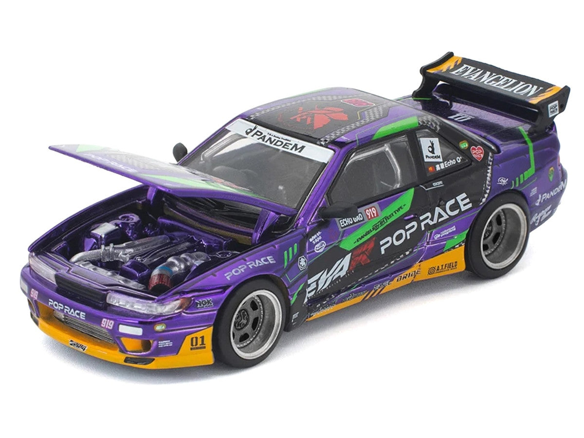 Pandem S13 RHD (Right Hand Drive) "EVA RT Test Type-01" Purple Metallic with Graphics 1/64 Diecast Model Car by Pop Race Pop Race