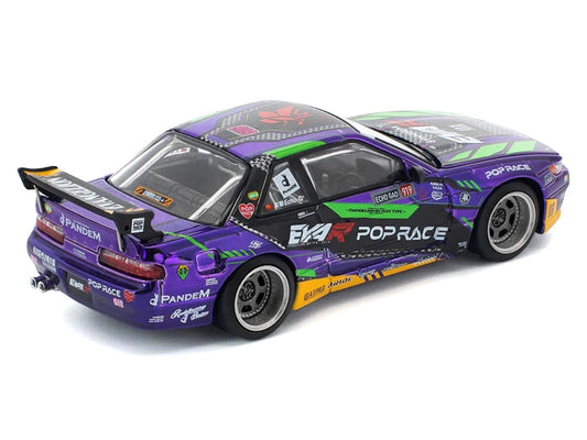 Pandem S13 RHD (Right Hand Drive) "EVA RT Test Type-01" Purple Metallic with Graphics 1/64 Diecast Model Car by Pop Race Pop Race