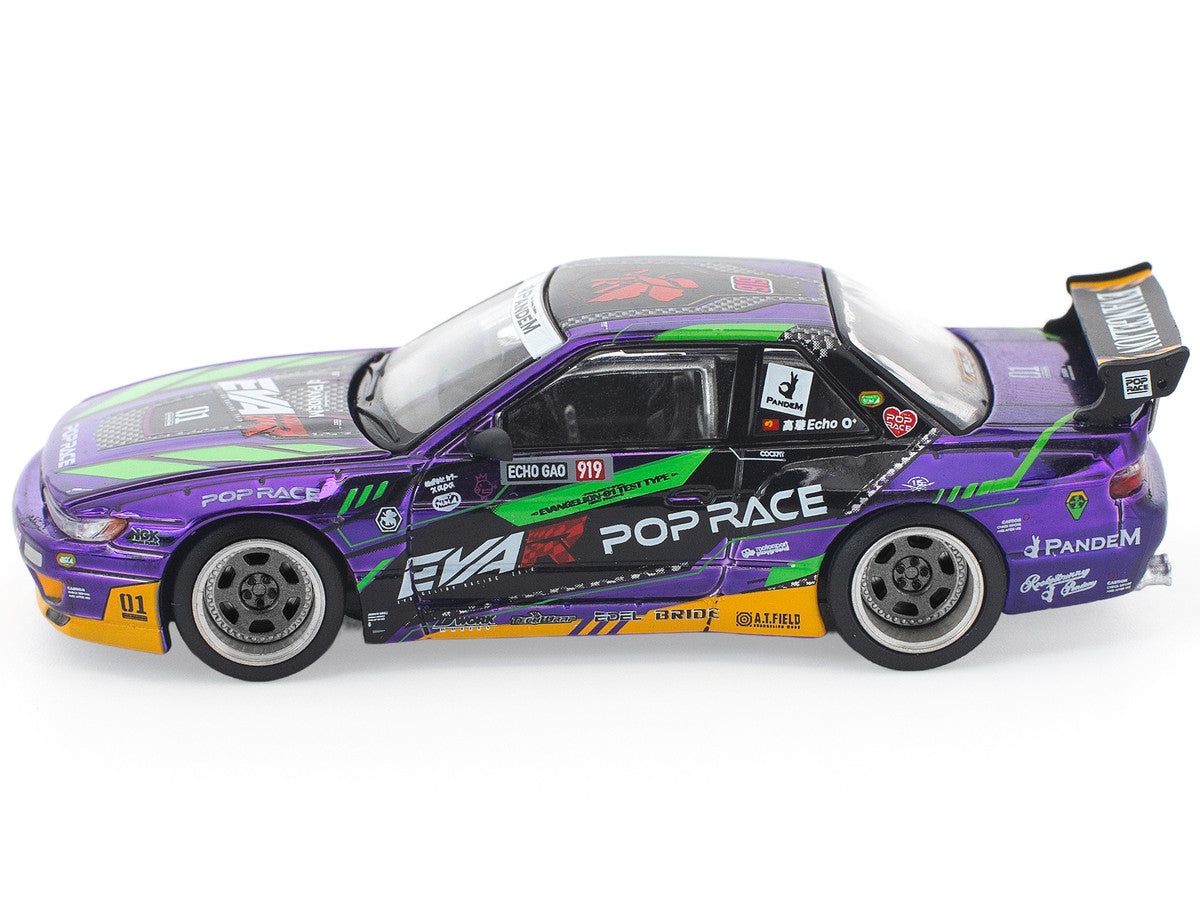 Pandem S13 RHD (Right Hand Drive) "EVA RT Test Type-01" Purple Metallic with Graphics 1/64 Diecast Model Car by Pop Race Pop Race