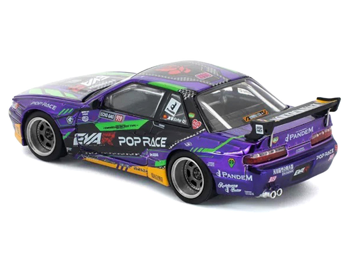 Pandem S13 RHD (Right Hand Drive) "EVA RT Test Type-01" Purple Metallic with Graphics 1/64 Diecast Model Car by Pop Race Pop Race