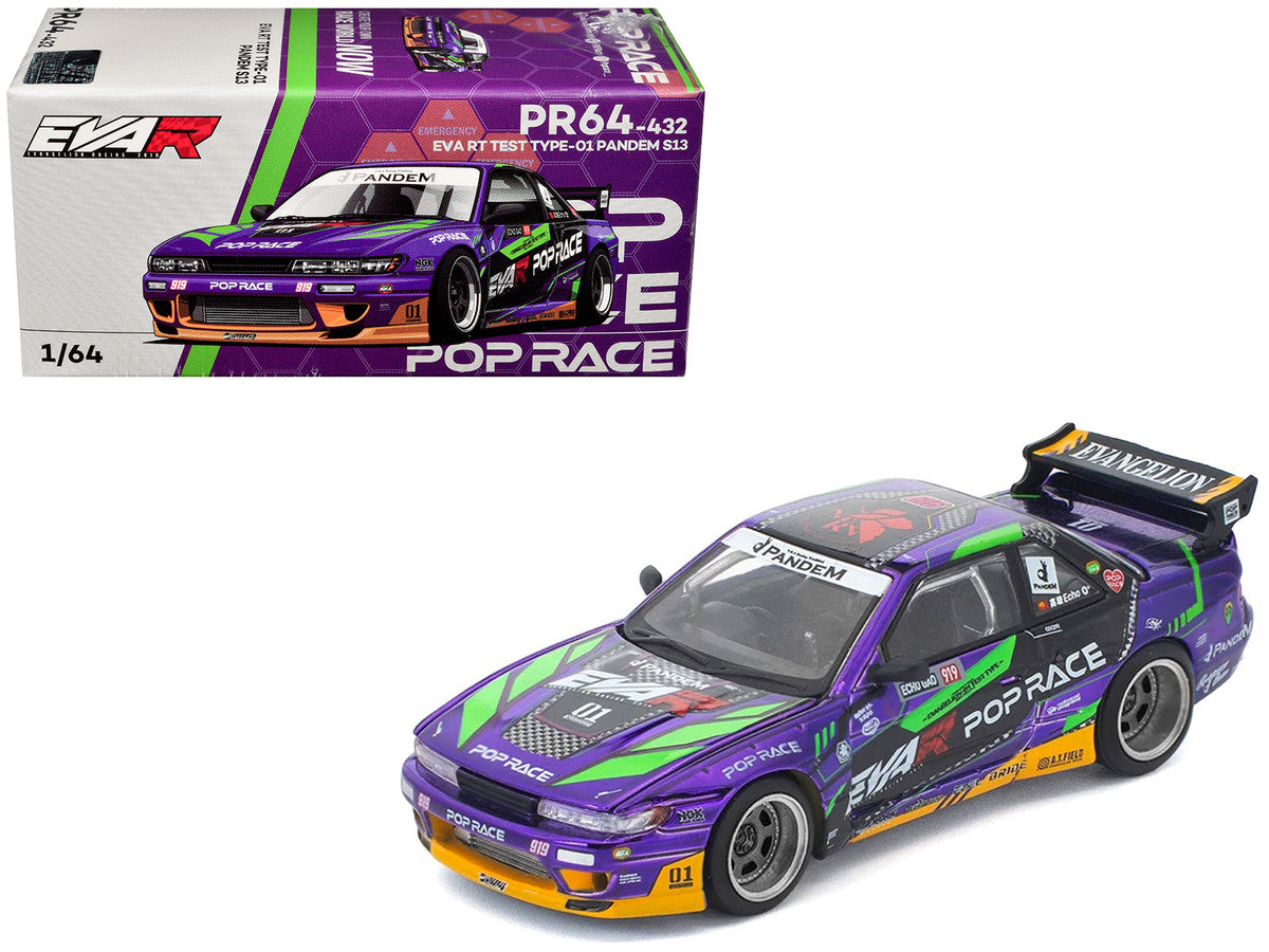 Pandem S13 RHD (Right Hand Drive) "EVA RT Test Type-01" Purple Metallic with Graphics 1/64 Diecast Model Car by Pop Race Pop Race